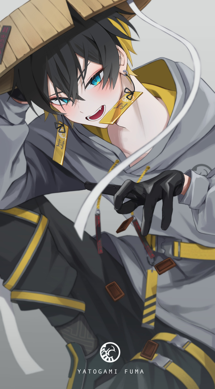 1boy absurdres bishounen black_hair blonde_hair highres holostars male_focus multicolored_hair short_hair solo two-tone_hair uproar_(holostars) virtual_youtuber yatogami_fuma yellow_eyes yonmaru6