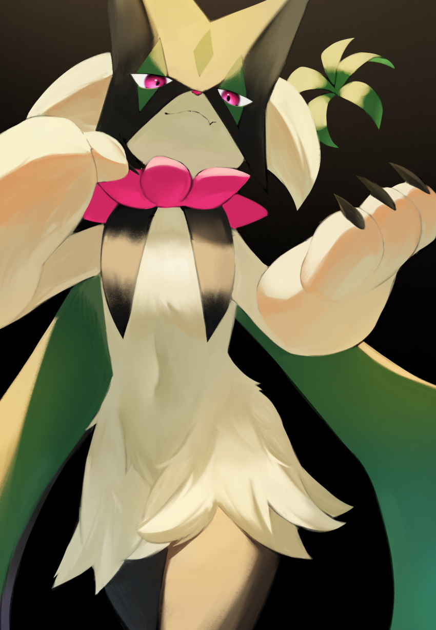 1other absurdres claws closed_mouth commentary covered_navel fur furry highres horezai looking_at_viewer looking_down meowscarada pokemon pokemon_(creature) smile violet_eyes