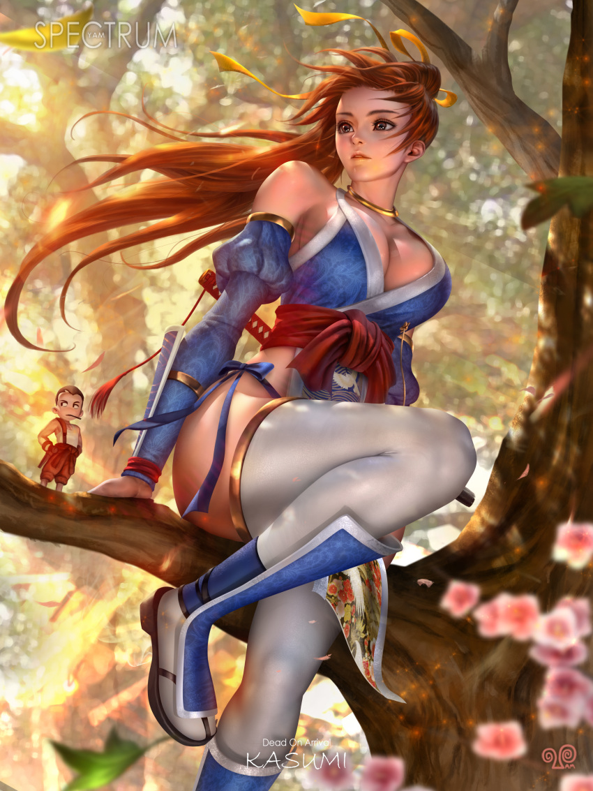 absurdres brown_eyes brown_hair dead_or_alive highres kasumi_(doa) looking_to_the_side non-web_source tree yam_spectrum