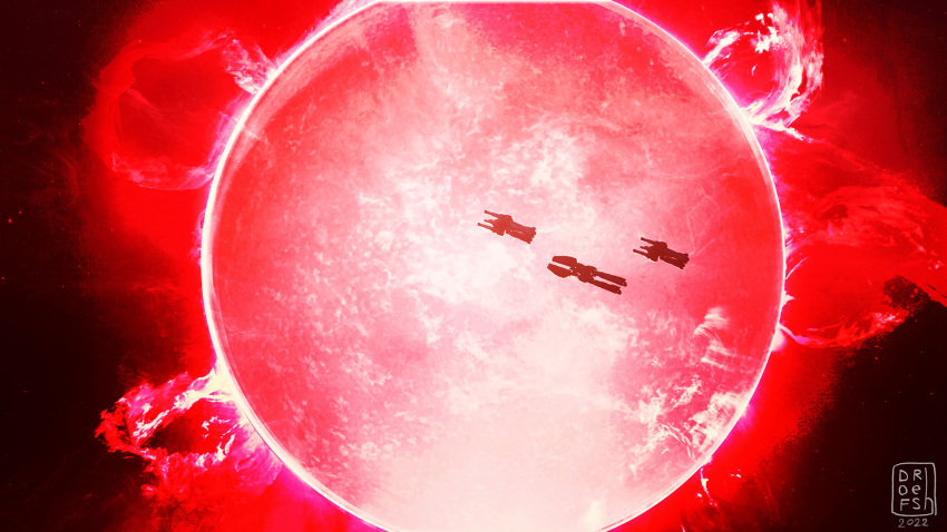 dofresh highres infinite_fleet no_humans official_art red_theme scenery science_fiction space spacecraft sun
