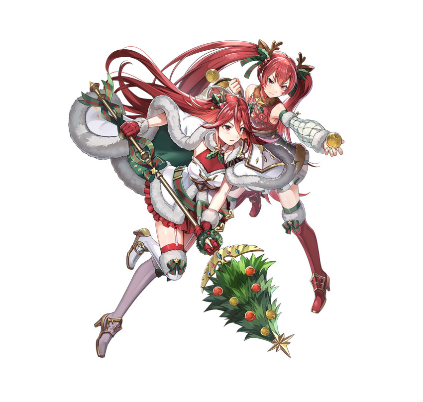 2girls cordelia_(fire_emblem) fire_emblem fire_emblem_awakening fire_emblem_fates fire_emblem_heroes holding holding_polearm holding_weapon long_hair mother_and_daughter multiple_girls official_alternate_costume polearm red_eyes selena_(fire_emblem_fates) very_long_hair weapon