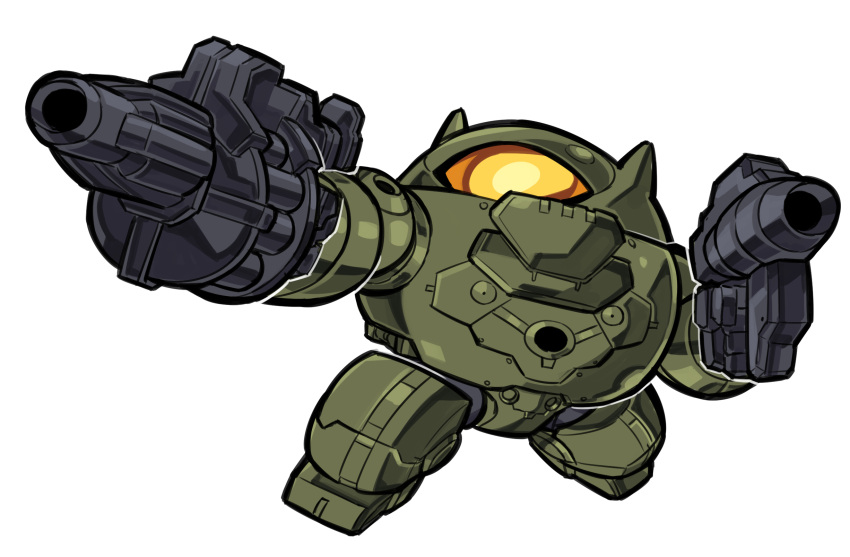 assault_visor chibi commission copyright_request dual_wielding gun highres holding holding_gun holding_weapon mecha mecha_request no_humans pillar_buster robot science_fiction simple_background solo weapon white_background