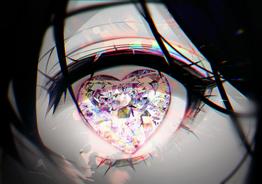 1other 58_(opal_00_58) black_hair close-up commentary english_commentary eye_focus eyelashes heart heart-shaped_pupils looking_at_viewer original solo symbol-shaped_pupils