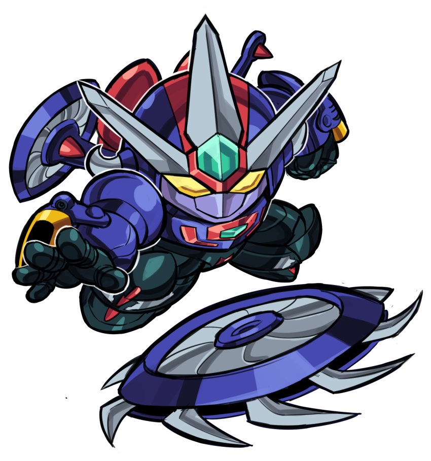 chibi english_commentary getter_go getter_robo getter_robo_go highres looking_ahead mecha no_humans open_hand pillar_buster robot science_fiction simple_background super_robot v-fin white_background yellow_eyes