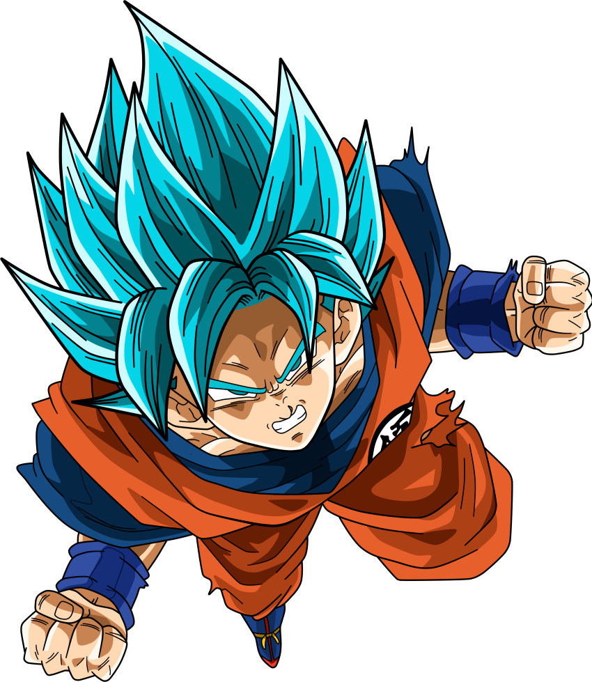 1boy absurdres dougi dragon_ball dragon_ball_super highres muscular muscular_male pants solo son_goku super_saiyan super_saiyan_blue supergoku37 torn_clothes torn_pants transparent_background