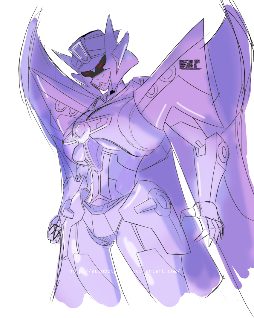 1girl absurdres autobotpower breasts curvy highres humanoid_robot medium_breasts monochrome panties red_eyes robot sketch solo thighs thunderblast transformers transformers_animated transformers_cybertron under_boob underwear white_background wings