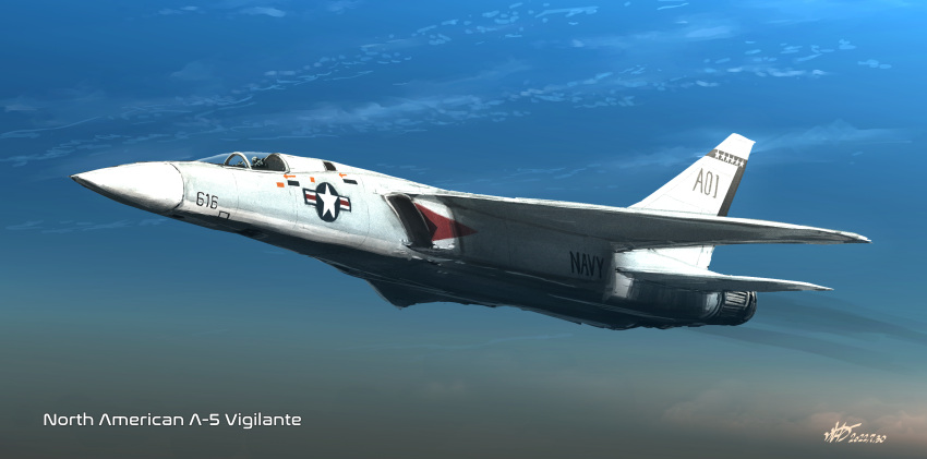 a-5_vigilante aircraft airplane aoi_waffle bomber clouds dated highres military military_vehicle no_humans original signature sky vehicle_focus vehicle_name