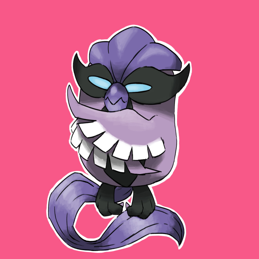 animal_focus bird blacknirrow blank_eyes blue_eyes chibi claws closed_mouth commentary crossed_arms english_commentary full_body galarian_articuno highres no_humans outline pink_background pokemon pokemon_(creature) purple_hair short_hair solo white_outline