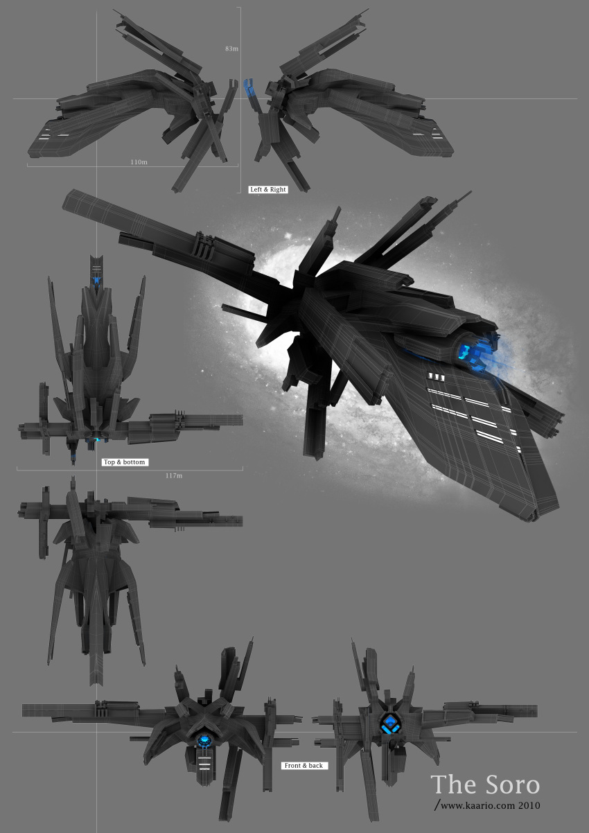 3d absurdres caldari_state_(eve_online) commentary concept_art eve_online frigate_(eve_online) from_above from_behind from_below from_side glowing grey_background grey_theme highres kaario military military_vehicle multiple_views no_humans original science_fiction spacecraft thrusters vehicle_focus