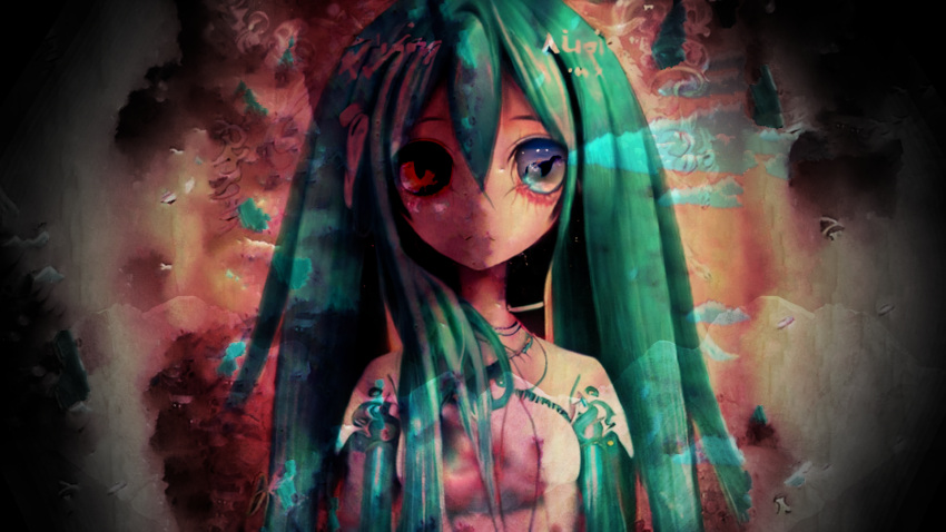1girl bangs blue_eyes blue_hair close-up expressionless frown functionaloaw hatsune_miku heterochromia highres looking_at_viewer music sad self_upload solo vocaloid