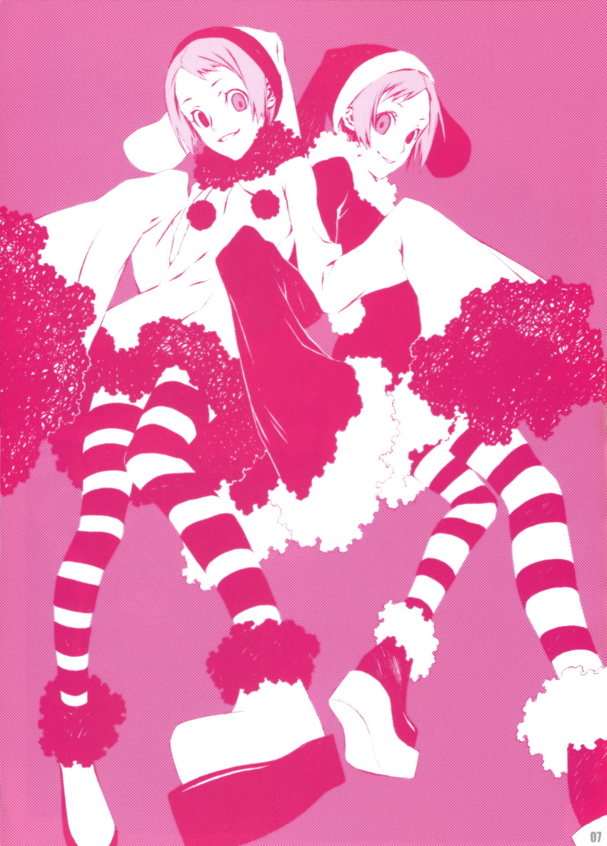 dogs dogs:_bullets_&amp;_carnage highres luki miwa_shirou miwa_shirow monochrome noki pantyhose pink platform_footwear striped striped_legwear