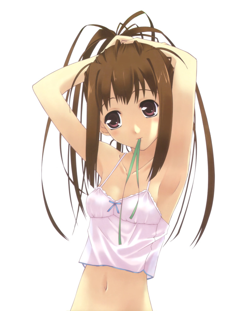 camisole highres lingerie murakami_suigun navel original ponytail solo underwear