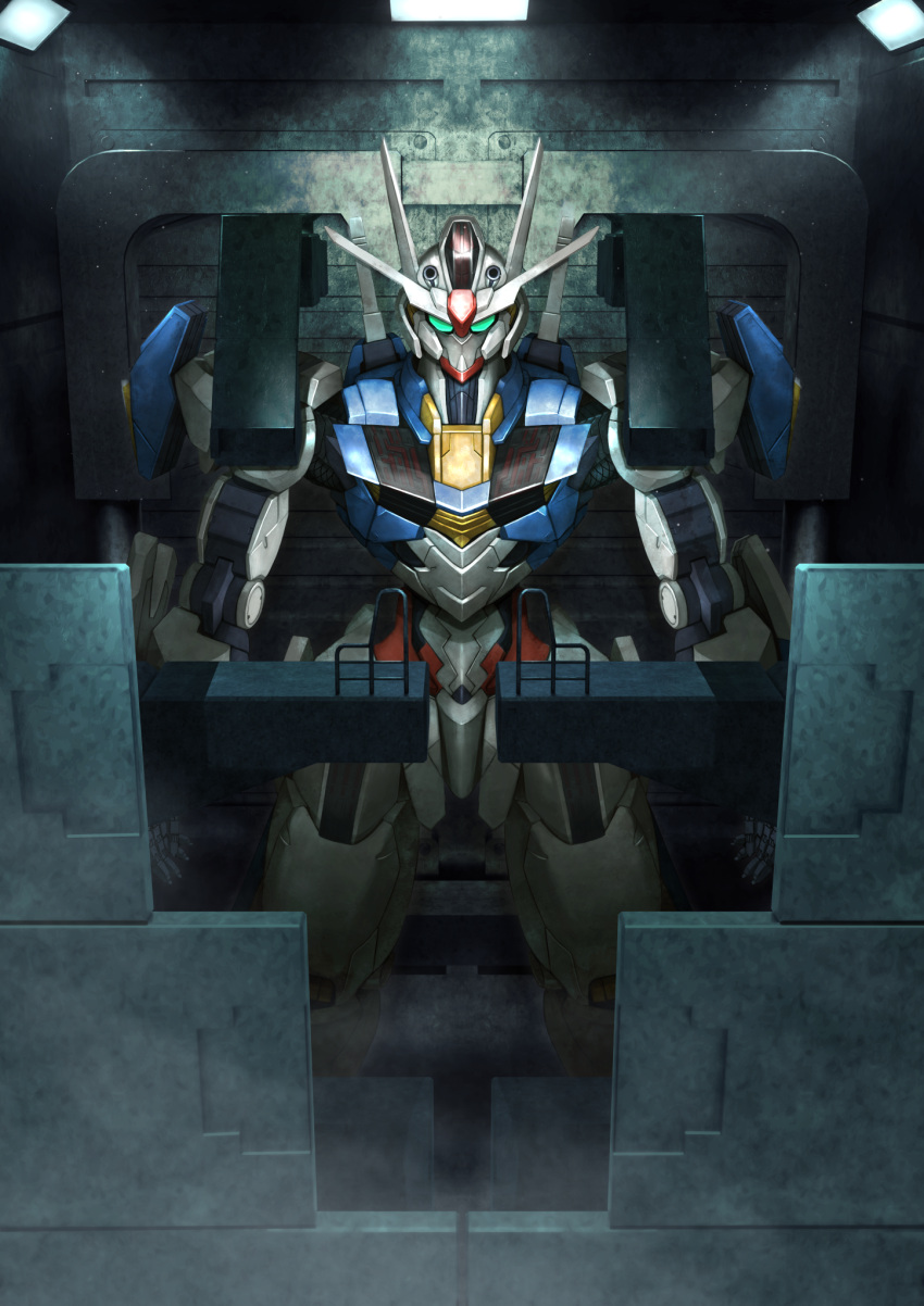 commentary green_eyes gundam gundam_aerial gundam_suisei_no_majo highres mecha mobile_suit no_humans robot science_fiction solo standing tsubasansan v-fin