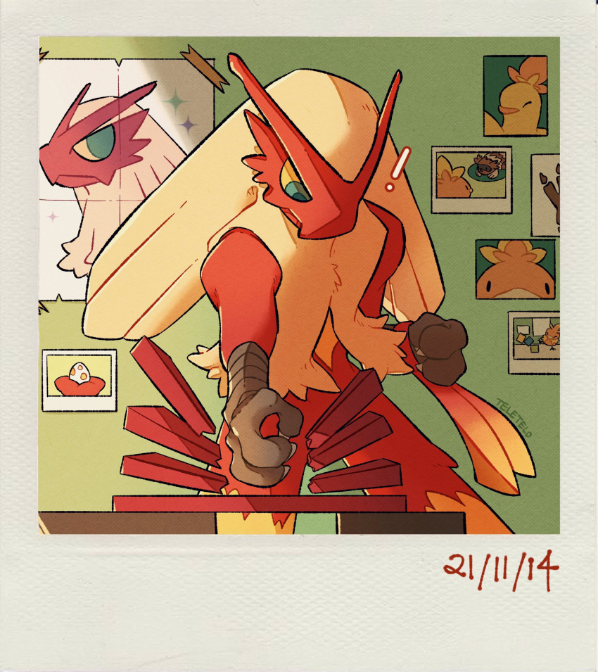 ! artist_name blaziken broken closed_eyes colored_sclera combusken dated drawing egg green_eyes headband highres indoors karate looking_down meme no_humans orange_sclera photo_(object) poke_ball pokemon pokemon_(creature) punching red_headband sparkle teletelo torchic training zigzagoon