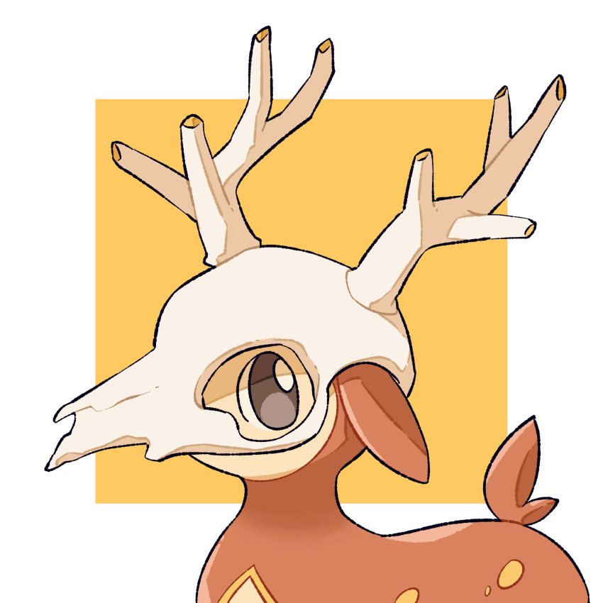 antlers character_request cosplay cubone cubone_(cosplay) deer from_side highres looking_at_viewer no_humans orange_background pokemon pokemon_(creature) solo teletelo two-tone_background white_background
