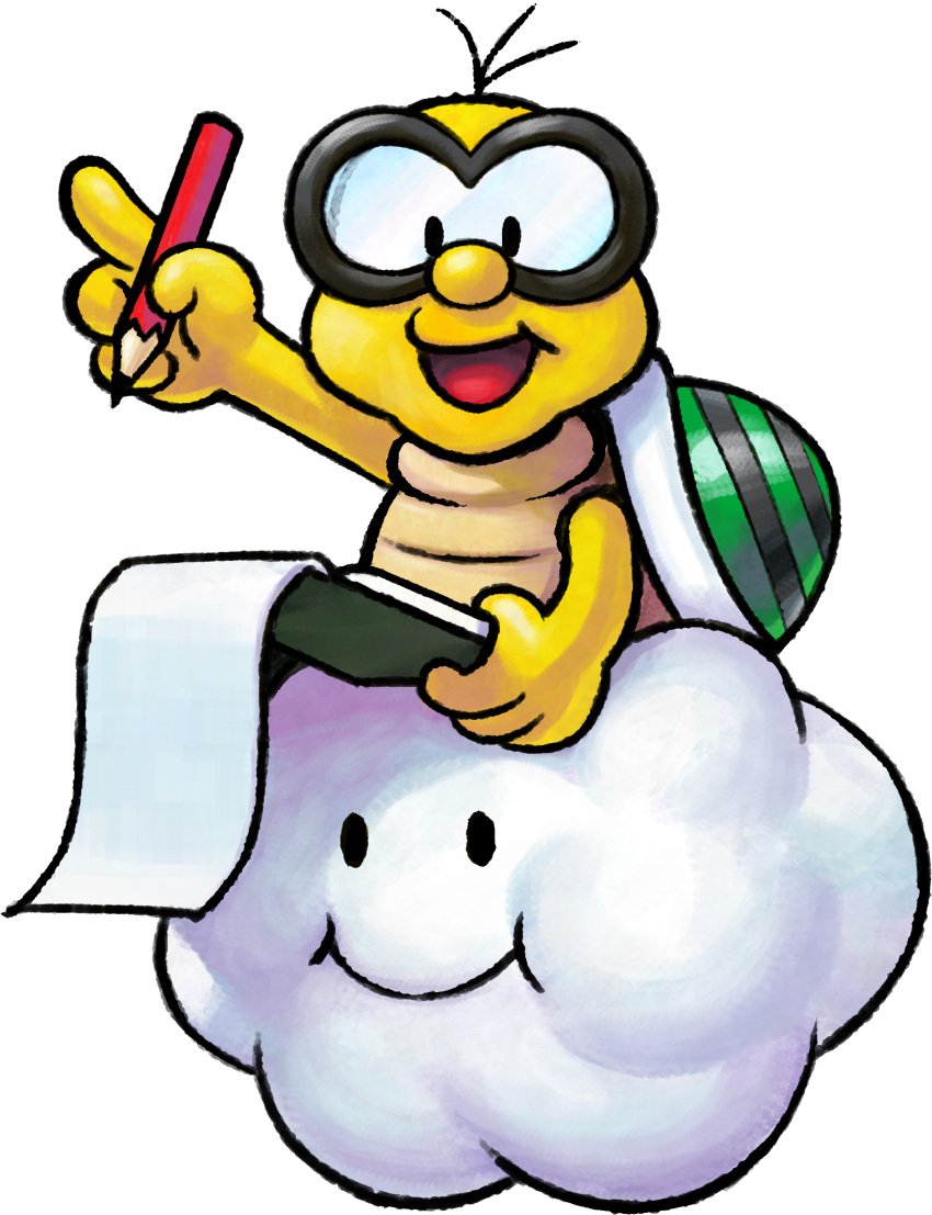 clouds glasses highres holding holding_pencil lakitu looking_at_viewer mario_&amp;_luigi_rpg mario_&amp;_luigi_rpg_(style) notebook official_art open_mouth pencil shell super_mario_bros. transparent_background