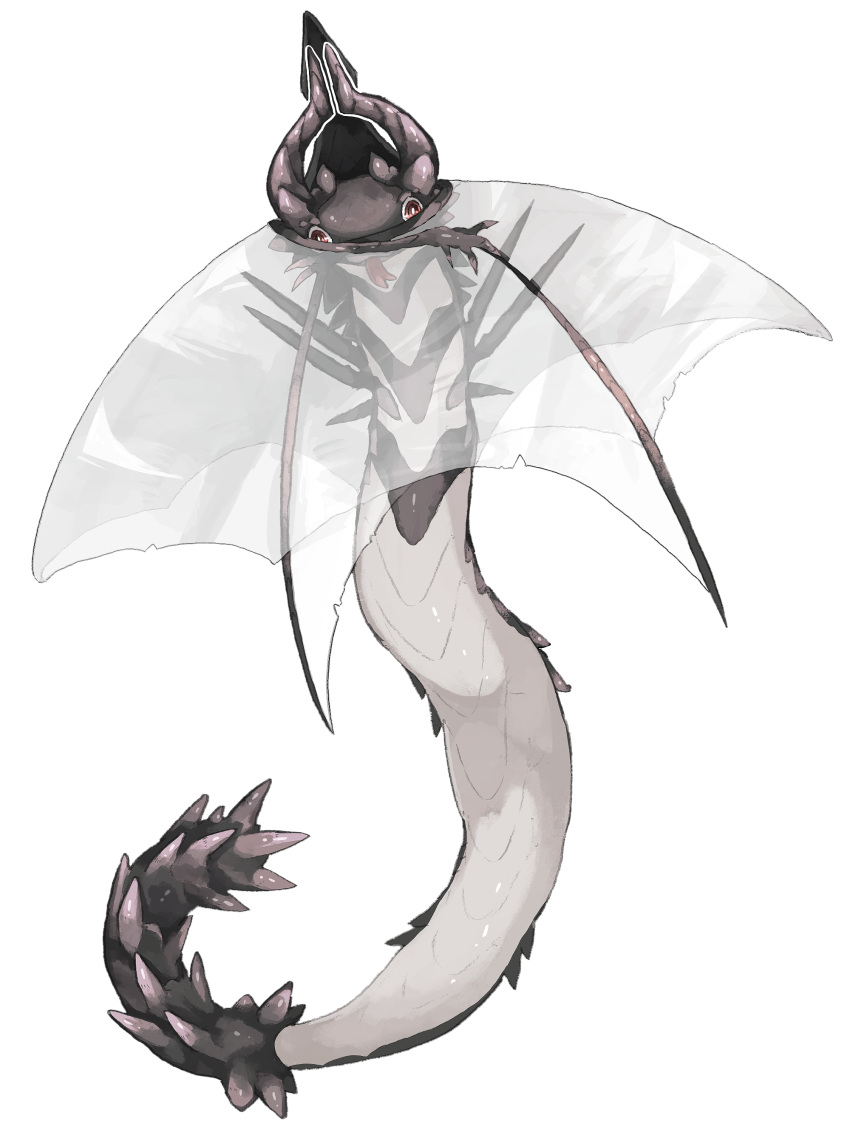 absurdres animal animal_focus dragon forked_tongue full_body highres horns looking_at_viewer no_humans omarumaru original red_eyes simple_background solo tongue tongue_out transparent transparent_wings umbrella white_background wing_hug wings