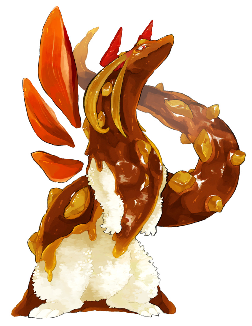 animal animal_focus curry curry_rice detached_wings dragon food food_focus full_body highres horns no_humans omarumaru original rice simple_background solo standing white_background wings