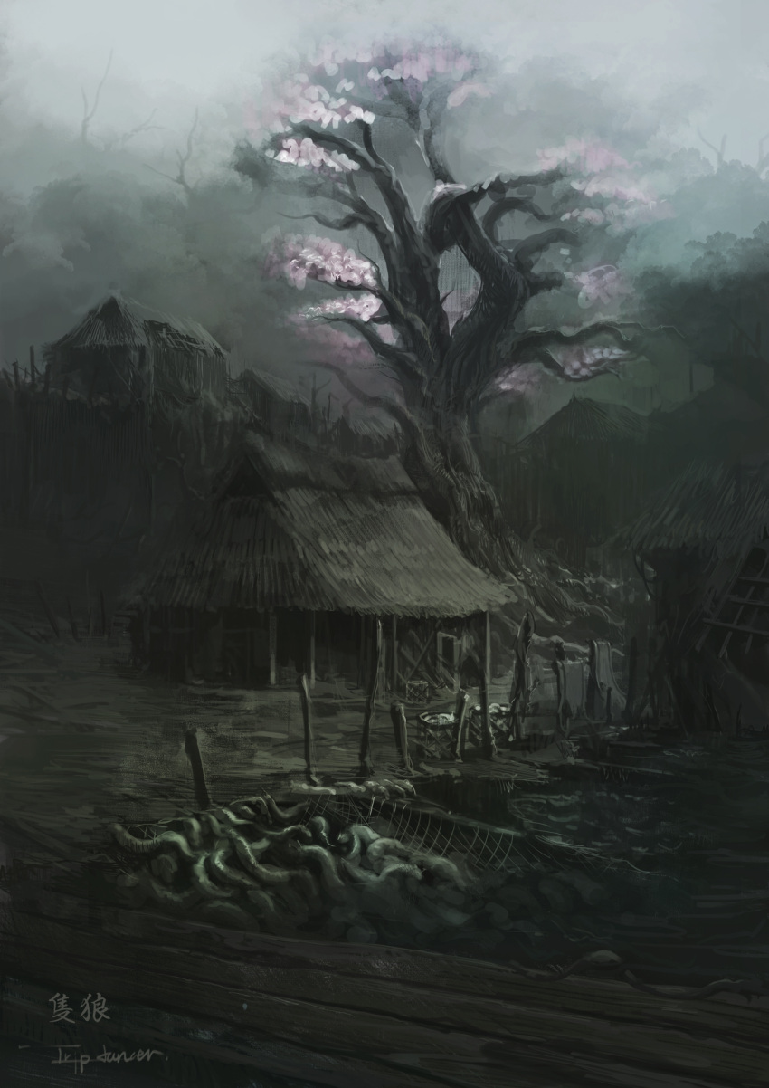 artist_name bloodborne highres house no_humans scenery tentacles translation_request tree tripdancer village water