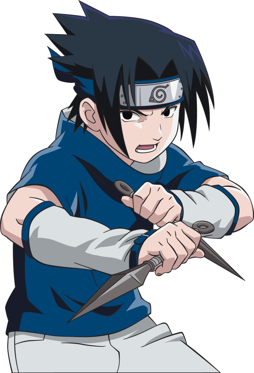 black_eyes black_hair kunai male naruto open_mouth shorts simple_background solo spiky_hair uchiha_sasuke vector white_background