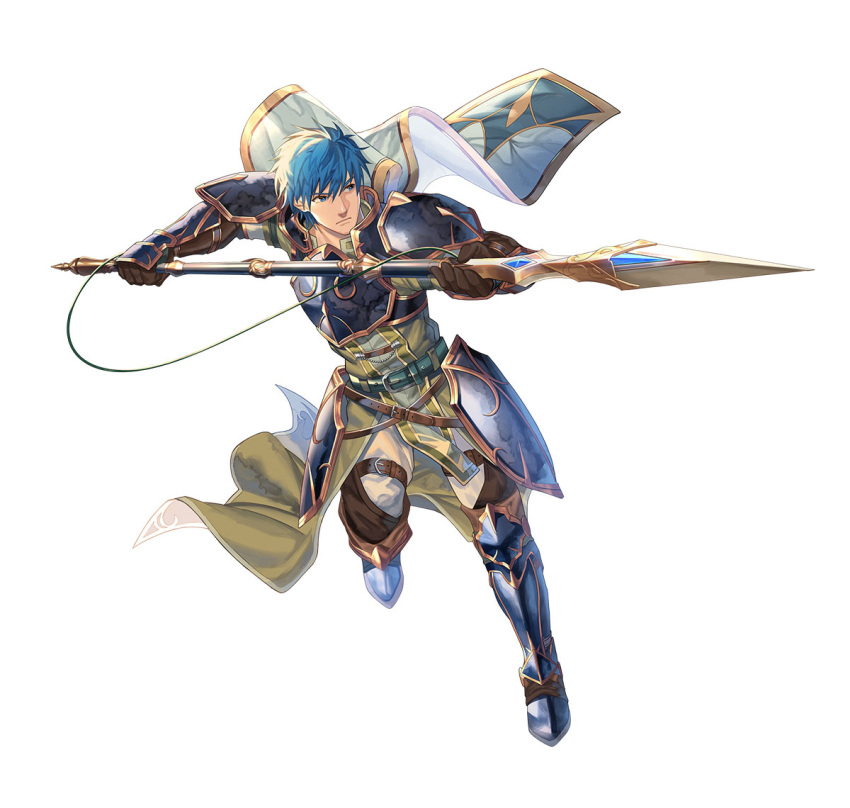 1boy armor blue_eyes blue_hair breastplate fire_emblem fire_emblem:_radiant_dawn fire_emblem_heroes geoffrey_(fire_emblem) holding holding_polearm holding_weapon leg_armor male_focus official_art polearm solo weapon white_background