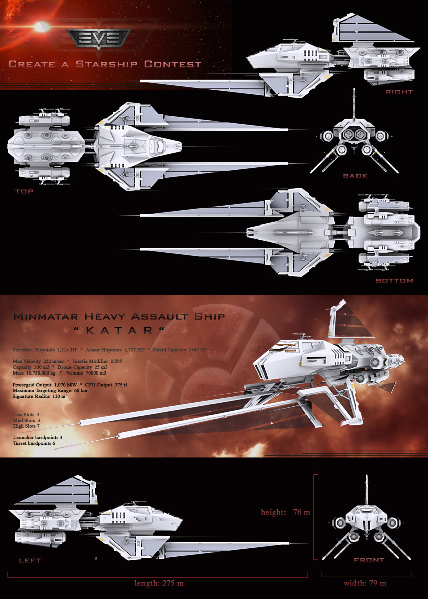 1other 3d ambiguous_gender cannon commentary concept_art destroyer_(eve_online) english_commentary english_text eve_online from_above from_behind from_below from_side highres military military_vehicle minmatar_republic_(eve_online) multiple_views original rene-jansen science_fiction size_comparison spacecraft thrusters turret vehicle_focus