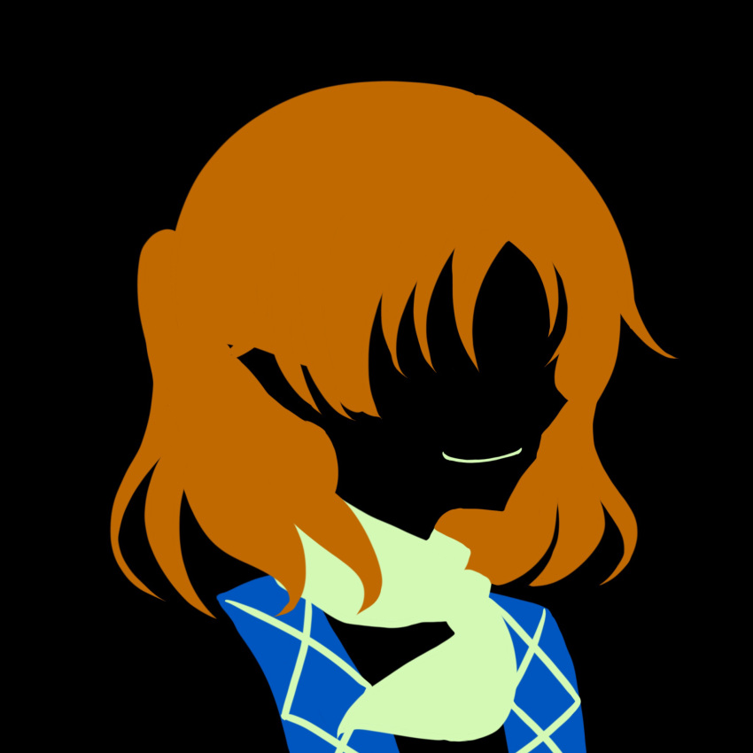 1girl bangs black_background blending brown_hair flat_color highres limited_palette maskin_mei medium_hair mizuhashi_parsee no_lineart pointy_ears portrait scarf silhouette simple_background smirk solo touhou white_scarf