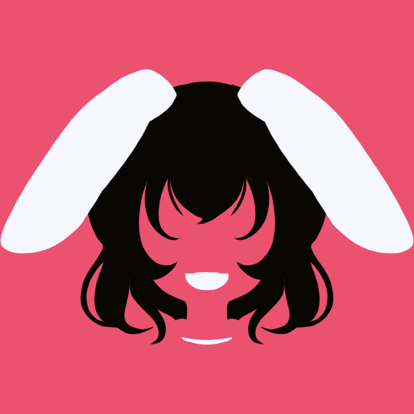 1girl animal_ears black_hair blending flat_color highres inaba_tewi limited_palette maskin_mei no_eyes no_lineart portrait rabbit_ears rabbit_girl red_background short_hair silhouette simple_background solo touhou wavy_hair