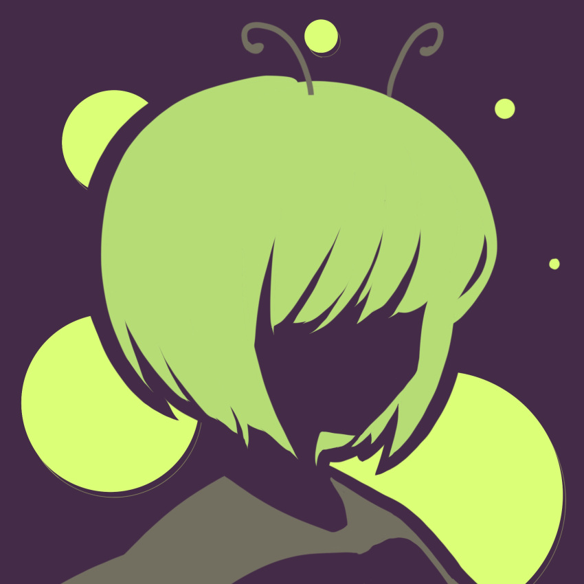 1girl antennae bangs black_background bug firefly green_hair highres maskin_mei silhouette simple_background solo touhou wriggle_nightbug