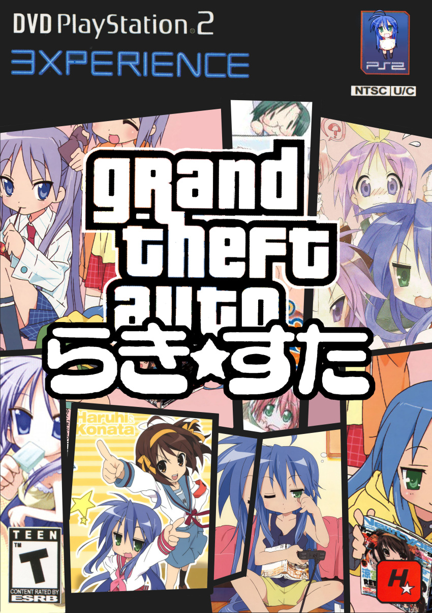 cover_art grand_theft_auto hiiragi_kagami hiiragi_tsukasa izumi_konata lucky_star parody playstation_2 suzumiya_haruhi