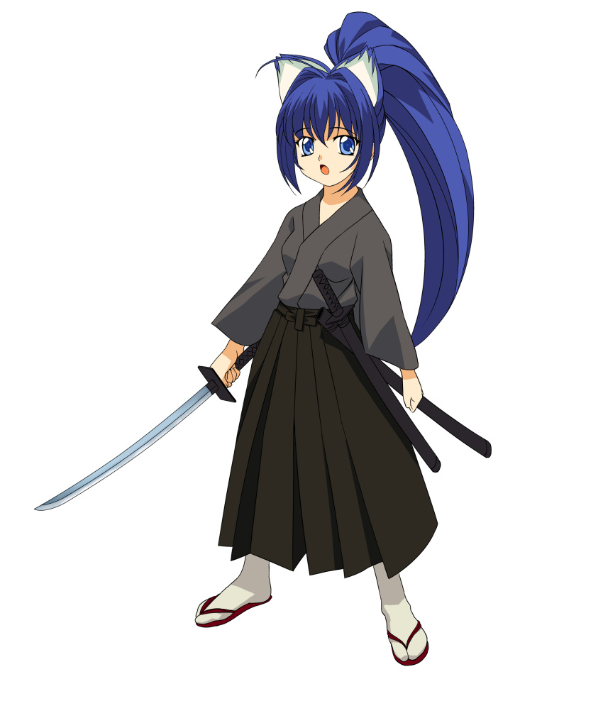 a1 animal_ears hayase_mitsuki initial-g japanese_clothes kimi_ga_nozomu_eien nekomimi sword
