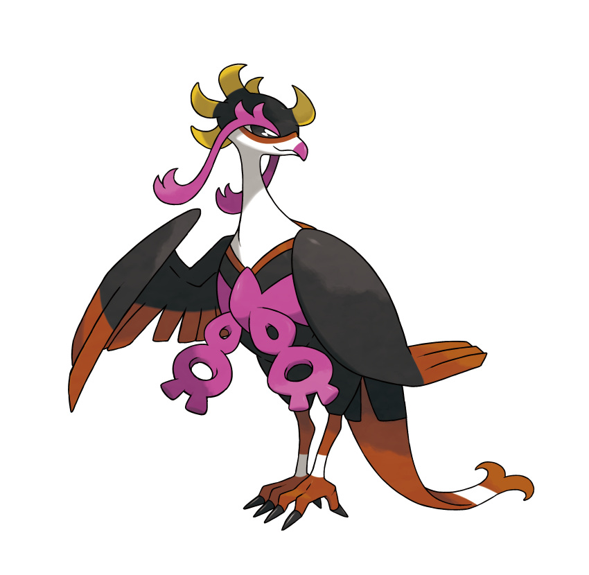 absurdres animal_focus artist_request bird black_eyes claws closed_mouth colored_eyelashes fezandipiti full_body highres long_eyelashes looking_to_the_side no_humans official_art outline pokemon pokemon_(creature) simple_background solo standing transparent_background white_outline