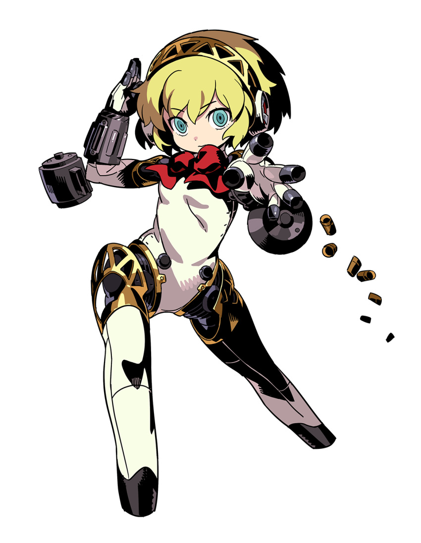 1girl aegis_(persona) android blonde_hair blue_eyes bow bowtie expressionless full_body hairband highres himukai_yuuji joints looking_at_viewer official_art persona persona_3 red_bow red_bowtie robot_joints second-party_source sekaiju_no_meikyuu sekaiju_no_meikyuu_hd shell_casing short_hair solo staring tagme