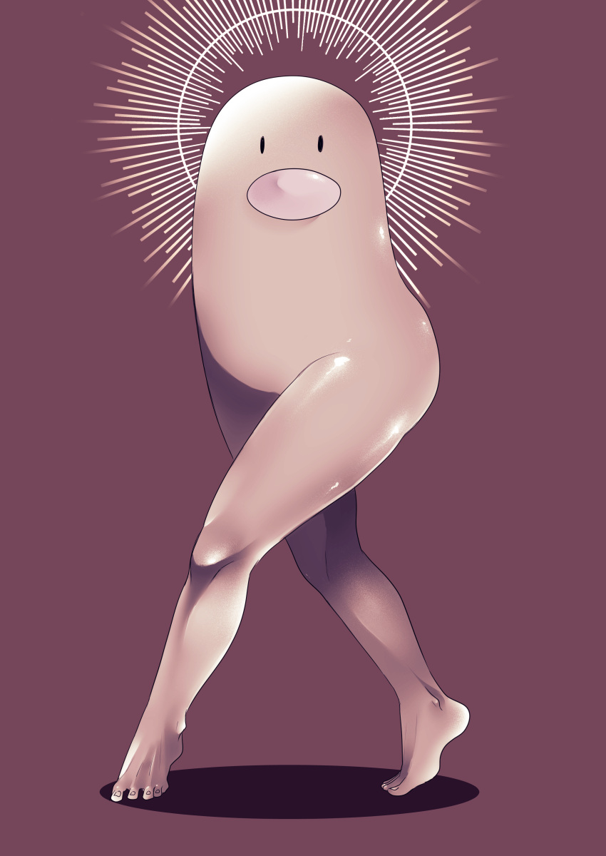 absurdres barefoot brown_background commentary diglett full_body highres legs looking_at_viewer no_humans no_mouth pokemon pokemon_(creature) rebanira_(aqsiz) simple_background solo sunburst symbol-only_commentary walking