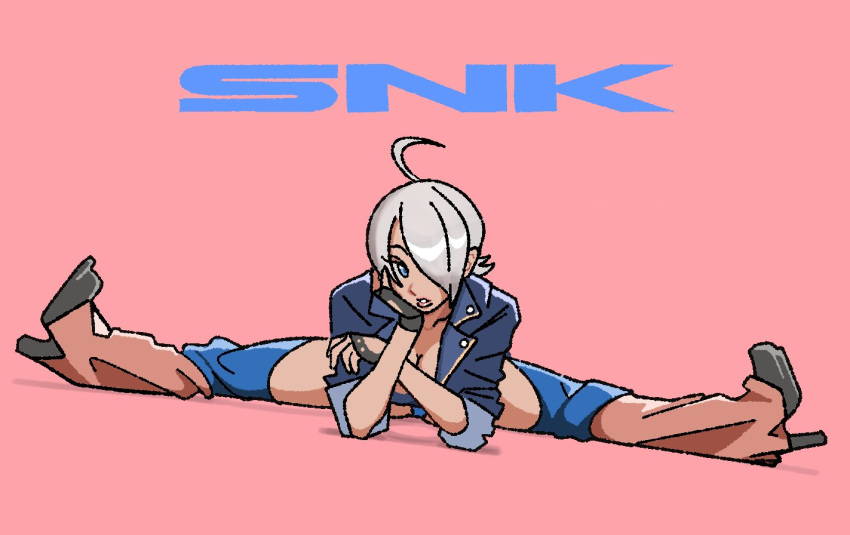 angel_(kof) boots cowboy_boots cropped_jacket drawbuster fingerless_gloves gloves hair_over_one_eye jacket leather leather_jacket the_king_of_fighters white_hair