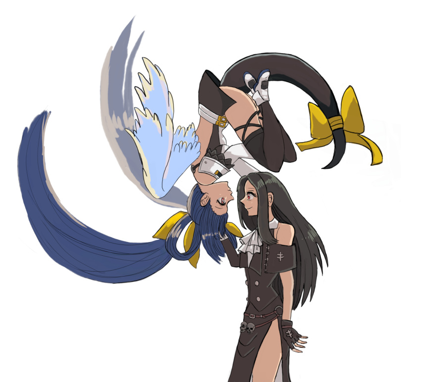 black_hair blue_hair couple couple_in_love dizzy_(guilty_gear) guilty_gear guilty_gear_strive long_hair looking_at_another otp red_eyes romance tail tesdizzy testament_(guilty_gear) wings