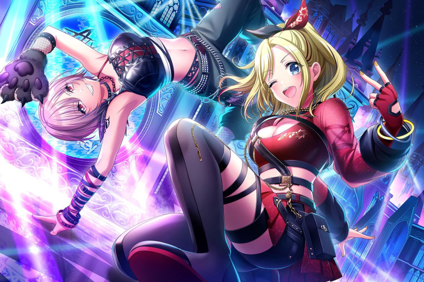 blonde_hair blue_eyes blush d4dj jacket long_hair ponytail sasago_jennifer_yuka smile weronika_(d4dj) wink