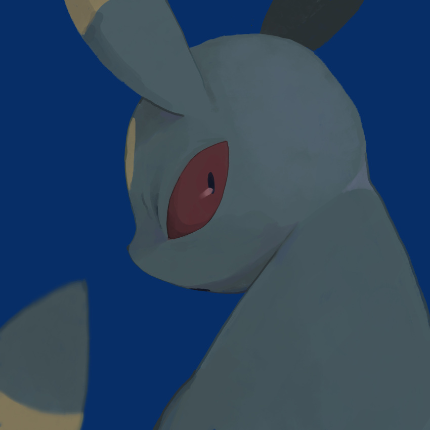 absurdres animal_focus blue_background commentary_request from_behind highres looking_at_viewer looking_back no_humans pokemon pokemon_(creature) red_eyes simple_background solo umbreon zai_(3333333333353pk)