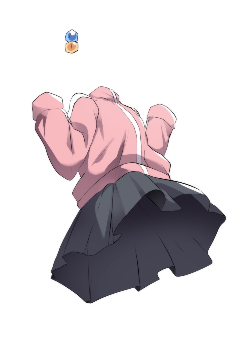 1girl black_skirt bocchi_the_rock! boku_no_hero_academia commentary cube_hair_ornament english_commentary gotou_hitori hagakure_tooru hair_ornament hands_up highres hinghoi invisible jacket miniskirt pink_jacket pleated_skirt school_uniform simple_background skirt solo white_background