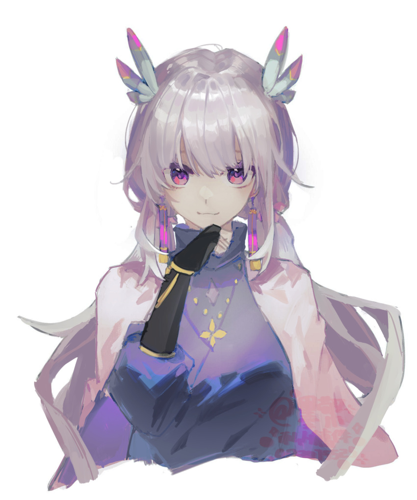 1girl absurdres blunt_bangs cape grey_hair highres jewelry lnkling looking_at_viewer necklace pink_eyes sky:_children_of_the_light sky_child solo tassel twintails white_background white_hair