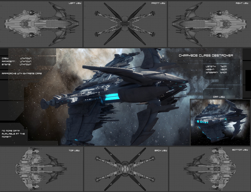 3d battlecruiser_(eve_online) bitonicus caldari_state_(eve_online) commentary concept_art english_text eve_online floating from_above from_behind from_below from_side glowing grey_theme military military_vehicle multiple_views nebula no_humans original outdoors realistic science_fiction sky space spacecraft star_(sky) starry_sky thrusters vehicle_focus zero_gravity