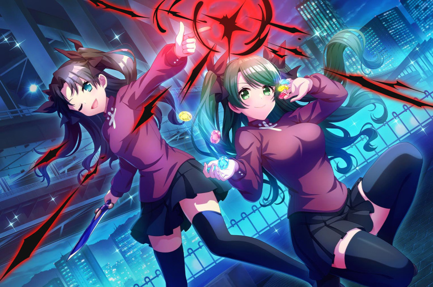 d4dj dress green_eyes green_hair long_hair shimizu_esora smile tohsaka_rin