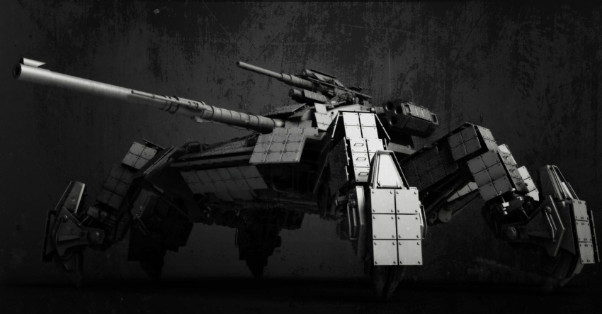 3d bug cannon cyberpunk energy_cannon english_commentary gun machine_gun machinery mecha military military_vehicle missile_pod monochrome motor_vehicle no_humans non-humanoid_robot original reactive_armor realistic rex2017 robot science_fiction spider spider_tank tank walker weapon