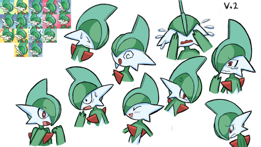 &gt;_&lt; +_+ 1boy @_@ ^_^ anger_vein angry aqua_hair baileyi black_eyes blush bright_pupils clenched_hands closed_eyes closed_mouth colored_skin commentary constricted_pupils covering_own_eyes derivative_work english_commentary flying_sweatdrops fushigi_no_dungeon gallade green_hair green_skin hair_over_one_eye hand_to_own_mouth hands_up happy highres light_blush looking_down male_focus mohawk multicolored_hair multicolored_skin multiple_views nervous one_eye_covered open_mouth pokemon pokemon_(creature) pokemon_(game) pokemon_mystery_dungeon raised_eyebrows red_eyes reference_inset sad short_hair sideways_mouth simple_background smile surprised sweat two-tone_hair two-tone_skin upper_body wavy_eyes wavy_mouth white_background white_pupils white_skin wide-eyed