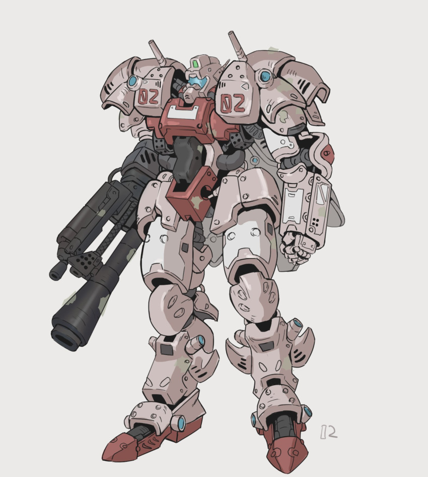 arm_cannon assault_visor clenched_hand english_commentary full_body highres matheus_farias mecha no_humans original robot science_fiction solo weapon