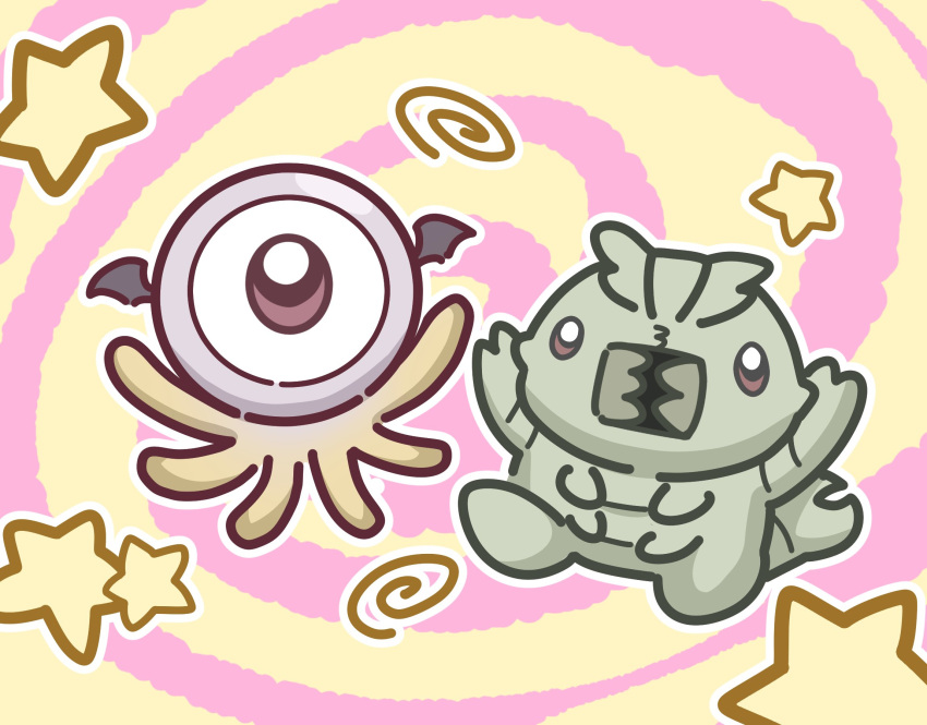 bug chibi head_wings highres ishiyumi ma_no_mono-tachi mandibles monster no_humans one-eyed spiral star_(symbol) tentacles violet_eyes