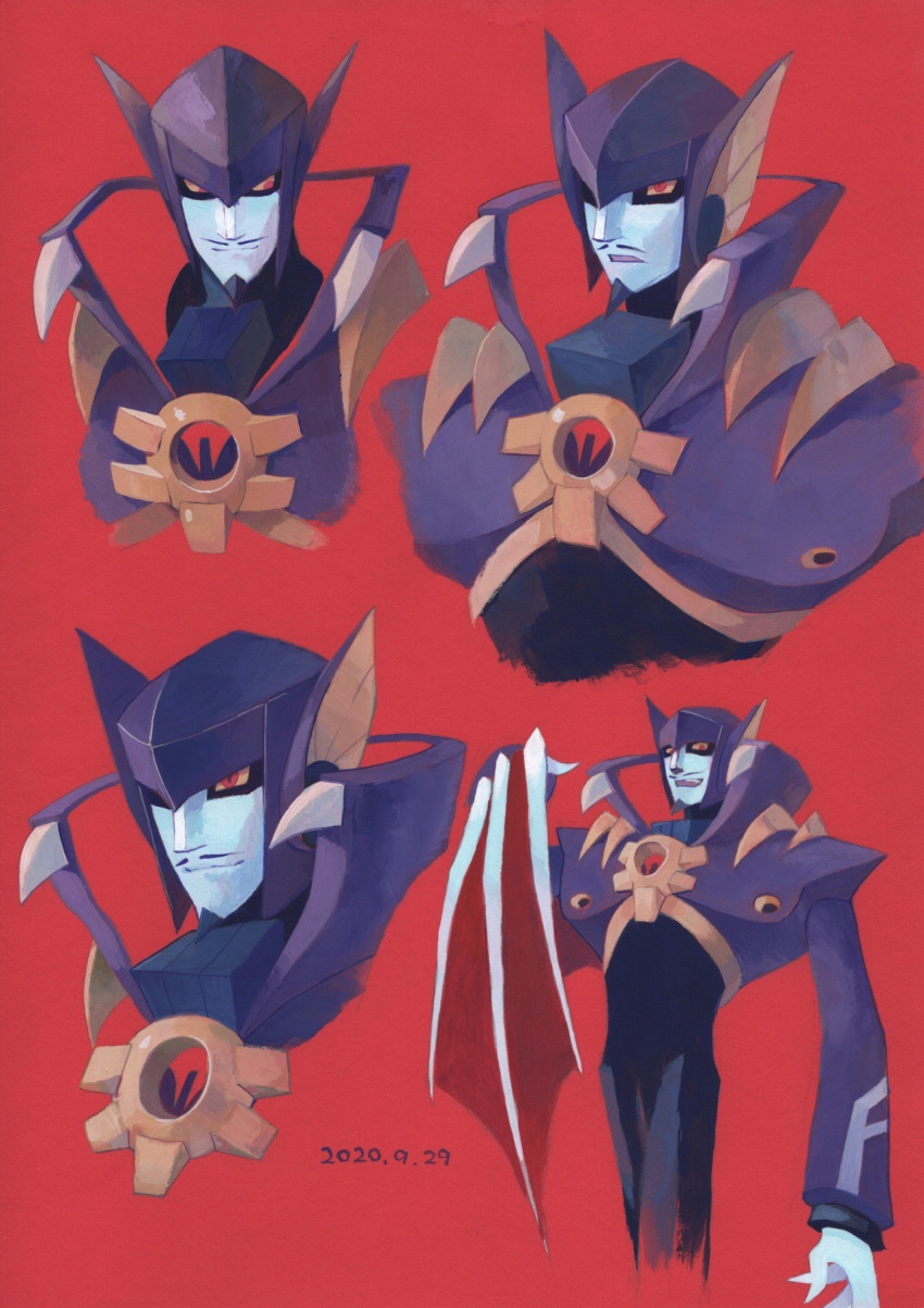 1boy animal_ears bat_ears collage colored_sclera commentary_request dated facial_hair goatee highres male_focus mega_man_(series) mega_man_battle_network mustache red_background red_eyes shademan.exe solo tsuchibori vampire yellow_sclera