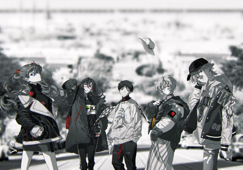 2boys 3girls ayanami_rei evangelion:_2.0_you_can_(not)_advance evangelion:_3.0+1.0_thrice_upon_a_time evangelion:_3.0_you_can_(not)_redo grey_theme highres interface_headset multiple_boys multiple_girls neon_genesis_evangelion non-web_source rebuild_of_evangelion souryuu_asuka_langley