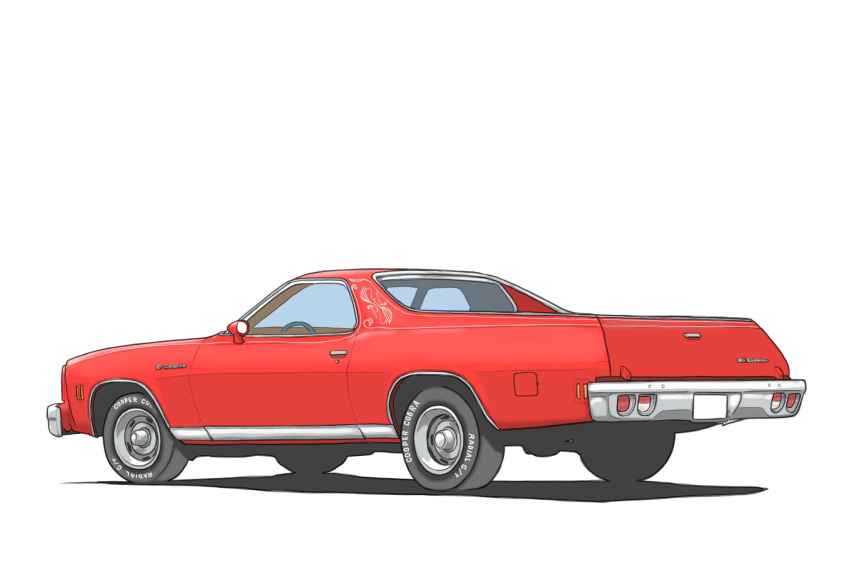 car chevrolet chevrolet_el_camino from_side highres motor_vehicle no_humans omochi_(ricecake9322) original pickup_truck red_car truck vehicle_focus vehicle_name white_background