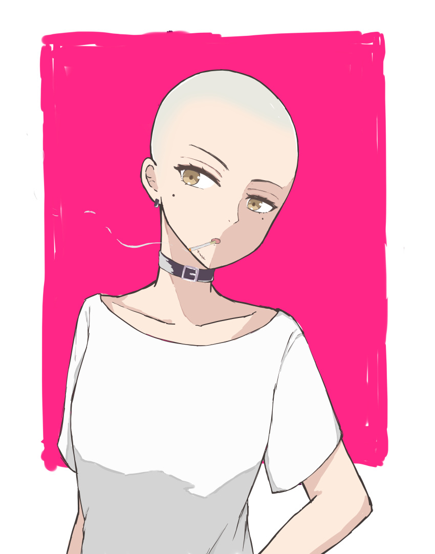 1girl bald bald_girl cigarette smoking
